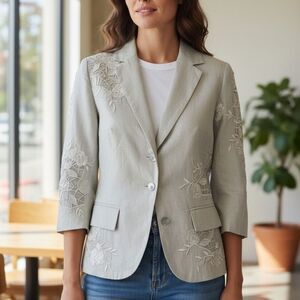 PUNT ROMA Linen Embroidered Blazer, 3/4 length sleeves  EUR 38, US 6